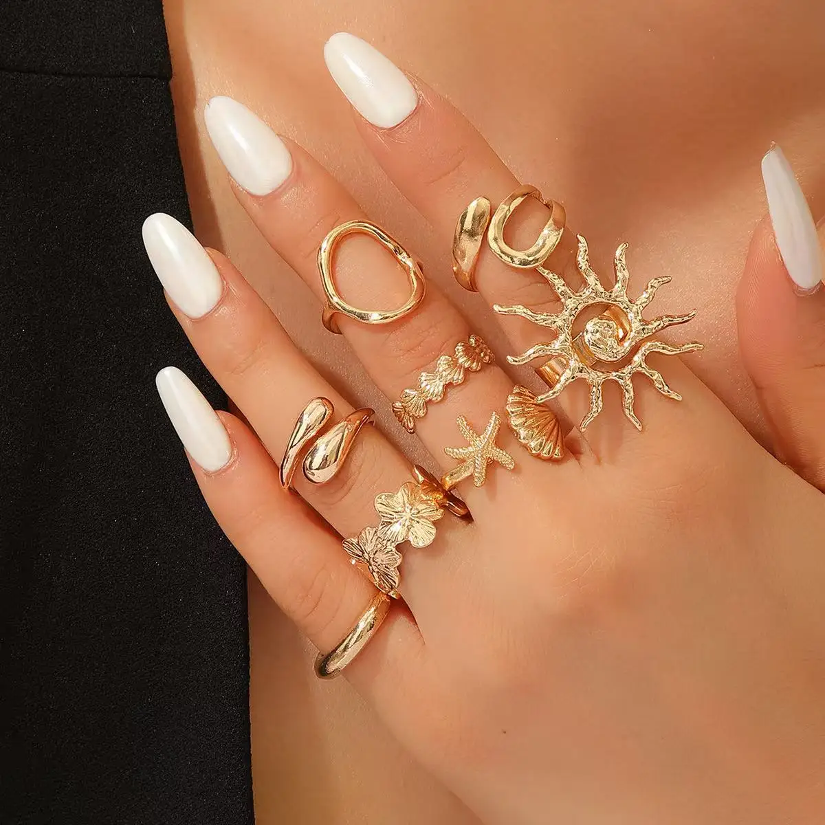 8PCS Retro Design Without Hollow Out Creative Sunflower Women's Ring Set Flower Finger Ring, Daily Wear