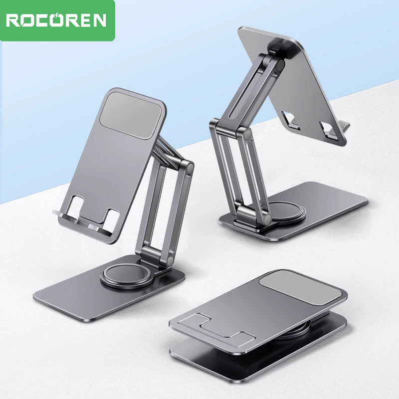 Rocoren Phone Holder 360° Rotatable Desk Mobile Phone Stand Foldable Metal Holder Support For iPhone Samsung Xiaomi iPad Holder