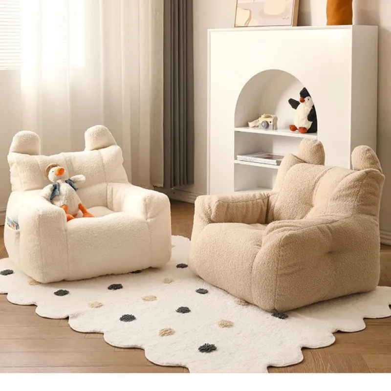 Cute Lazy Sofa Cute Cartoon Children's Sofa Kids Mini Bean Bag Lamb Velvet Seat Reading Men And Women Simple Sofa Kids Furniture