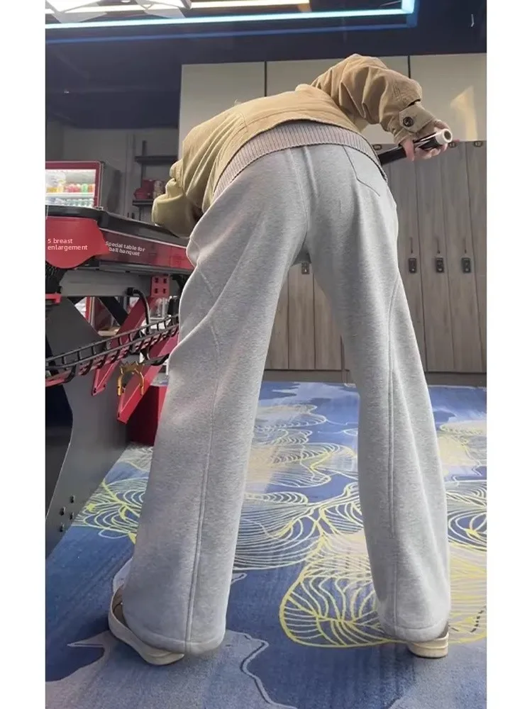 

ay American Sle Side Cut Wide Leg Sweatpants Men's Heavyweight Loose Casual Sports Pants Drapey Slimming Straight Leg Tro...