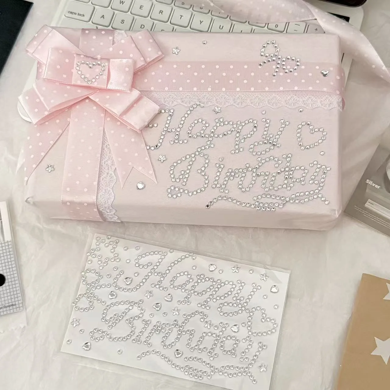 Kpop Fotokarten-Deko-Aufkleber, Silberne Strass-Stern- & Herz-3D-Sticker, Geschenkverpackung Glitzer DIY Scrapbooking-Aufkleber – Detail 9
