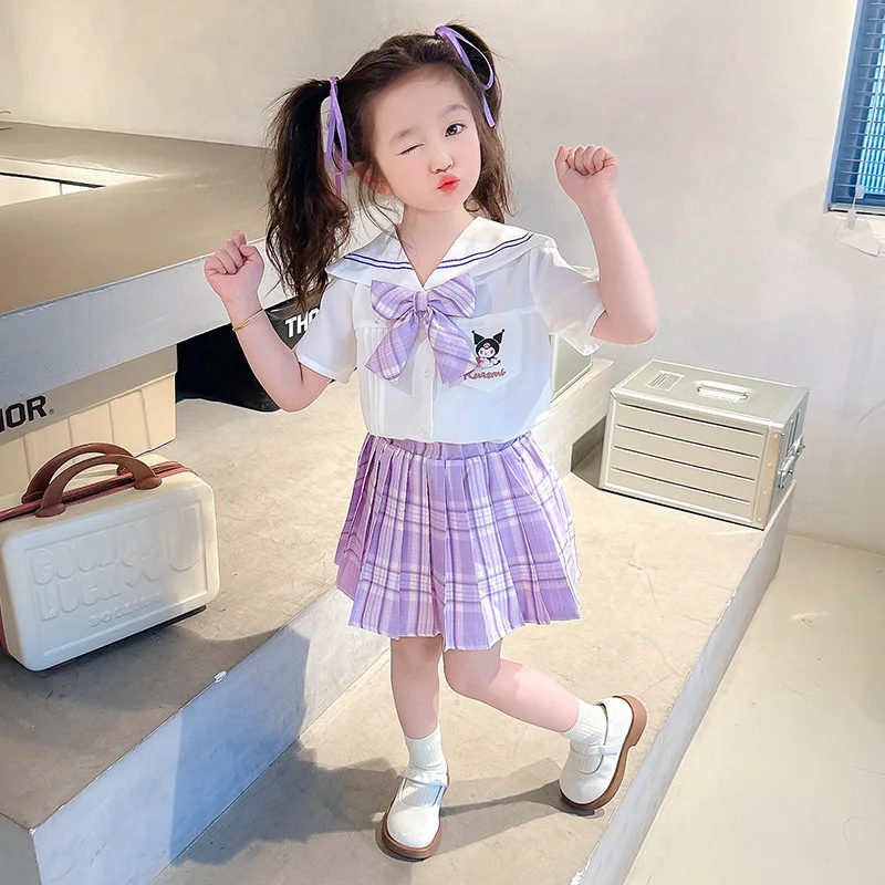 

Sanriou Pleated Skirt My Melody Short Sleeve Kuromi Short Skirt Two-Piece Set College Style Jk Cotton Cartoon Festival Gift