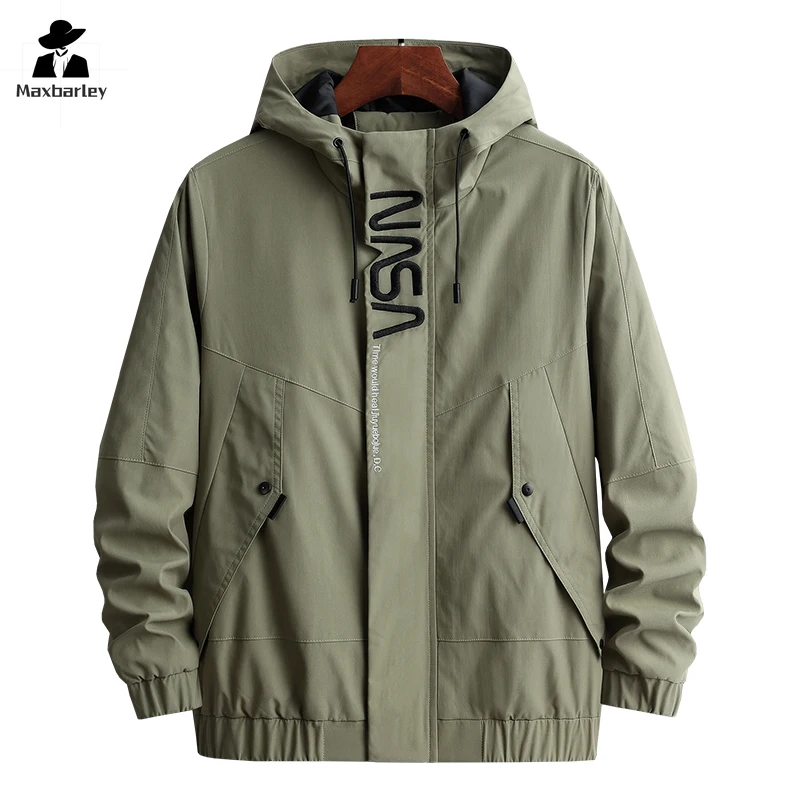 Cargo Jacket Men 2024 Spring And Autumn Trendy Casual Embroidered Hooded Coat Plus Size 8XL Fashion Sports Pocket Windbreaker