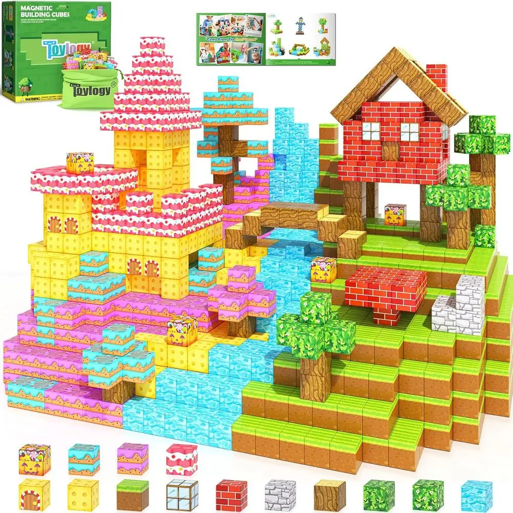 Magnetische Bausteine – 200-teiliges Mine-Magnet-Weltwald-Bonbon-Set für Kleinkinder, Lernen und Spielen im Freien für Kinder im Alter von 3–8 Jahren
