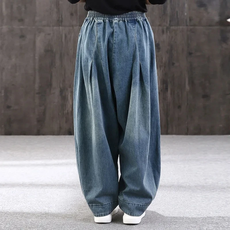 Oversize 110kg Vintage Baggy Jeans Casual Pantalones Holgados Mujer Elastic High Waist Denim Wide Leg Pants Streetwear Vaqueros