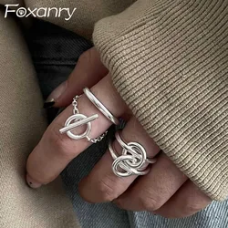 Foxanry Silver Color Chain Double-layered Open Rings For Women Couples Personality Creative Trendy Daily Jewelry Gifts Wholesale