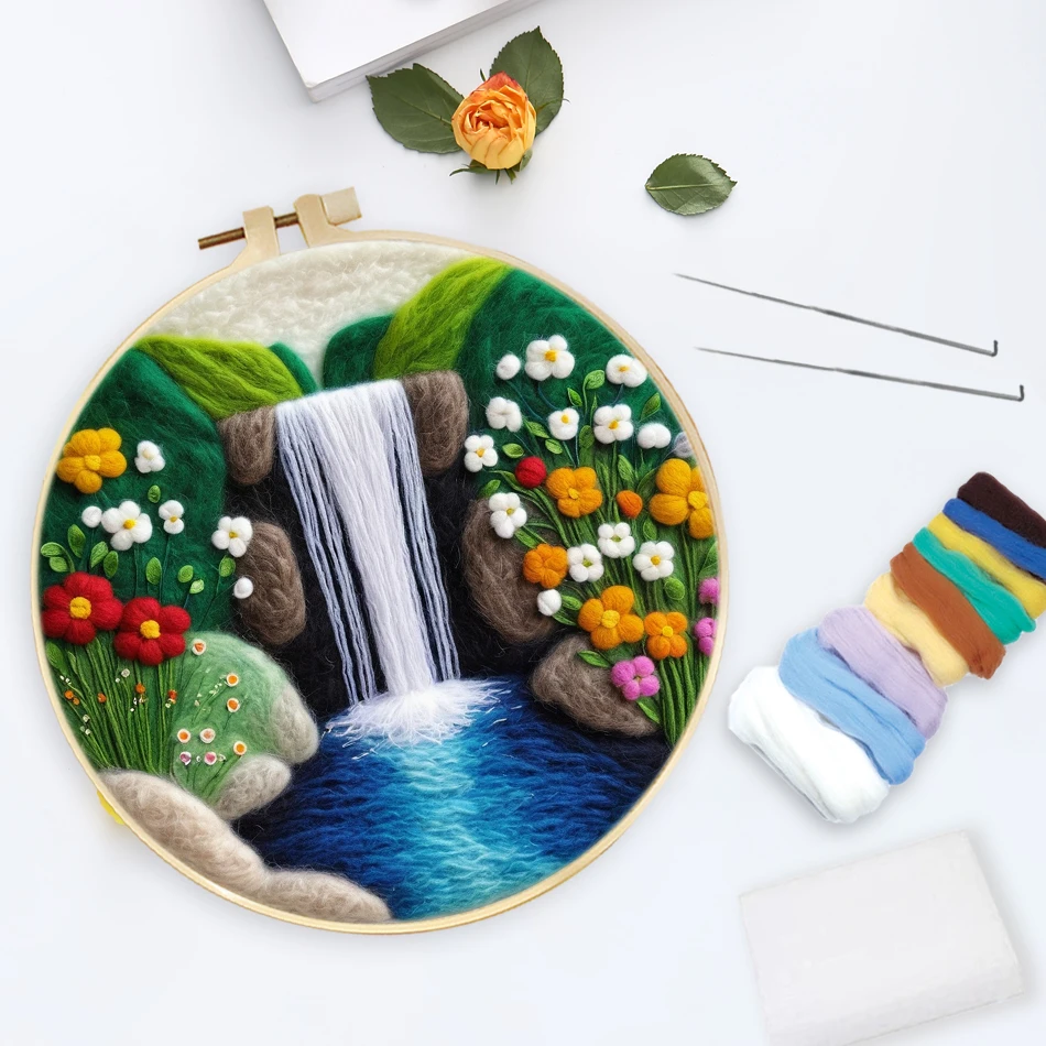 SDOYUNO 20x20cm Frame Wool Felt Kit Needle Felting Landscape Creative Felt Painting DIY Wool Craft Wool Felting Kit For Adult