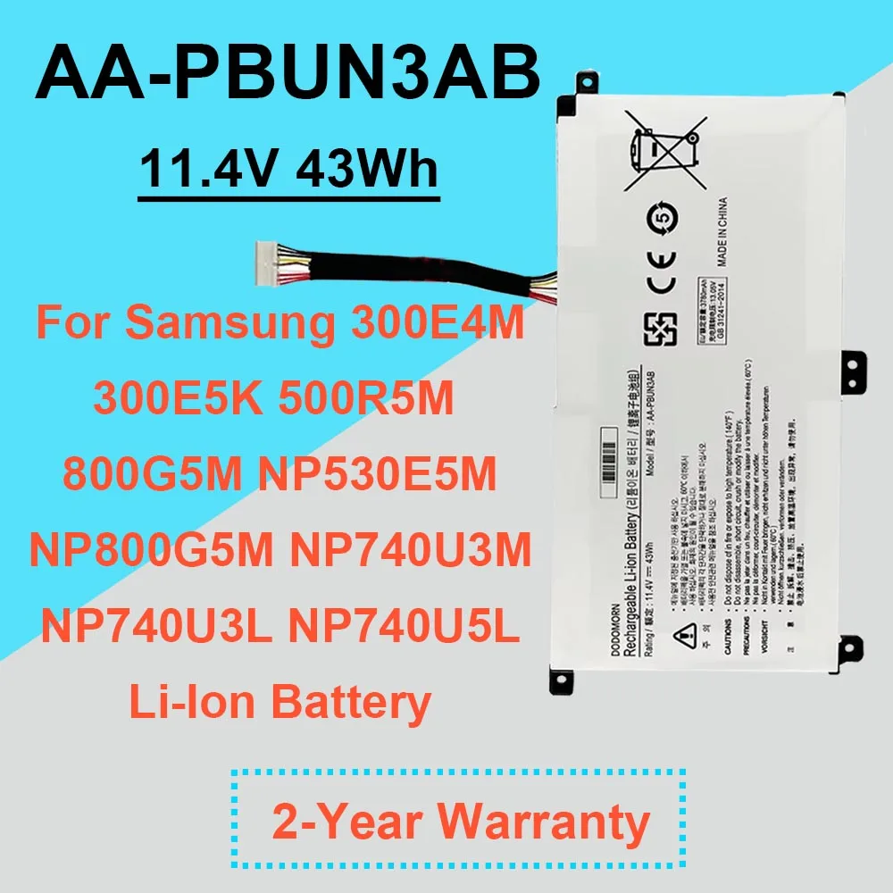 11.4V 43Wh AA-PBUN3AB Laptop Battery For Samsung 300E4M 500R5M 800G5M NP530E5M NP800G5M NP740U3M NP740U3L NP740U5L DODOMORN