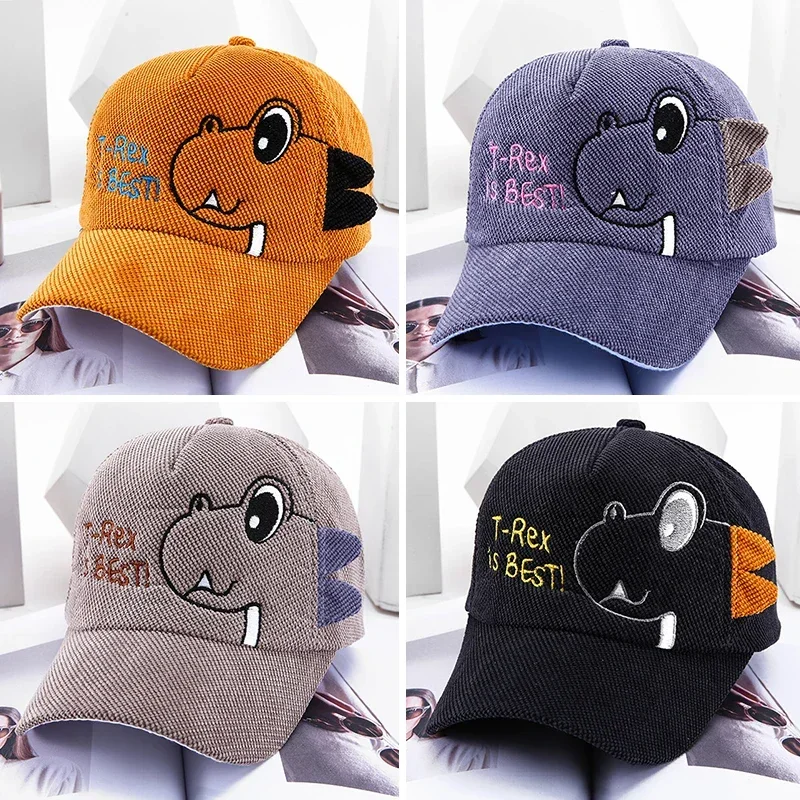 

Cartoon Embroidery Dinosaur Kids Baseball Caps Corduroy Adjustable Boy Girl Duck Tongue Caps Outdoor Children Sun Visor Hats