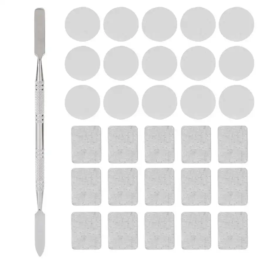 Autocollants métalliques pour Palettes de fard à paupières, feuille ronde/fer avec spatule pour maquillage magnétique, cosmétiques, Palette vide, 30 pièces