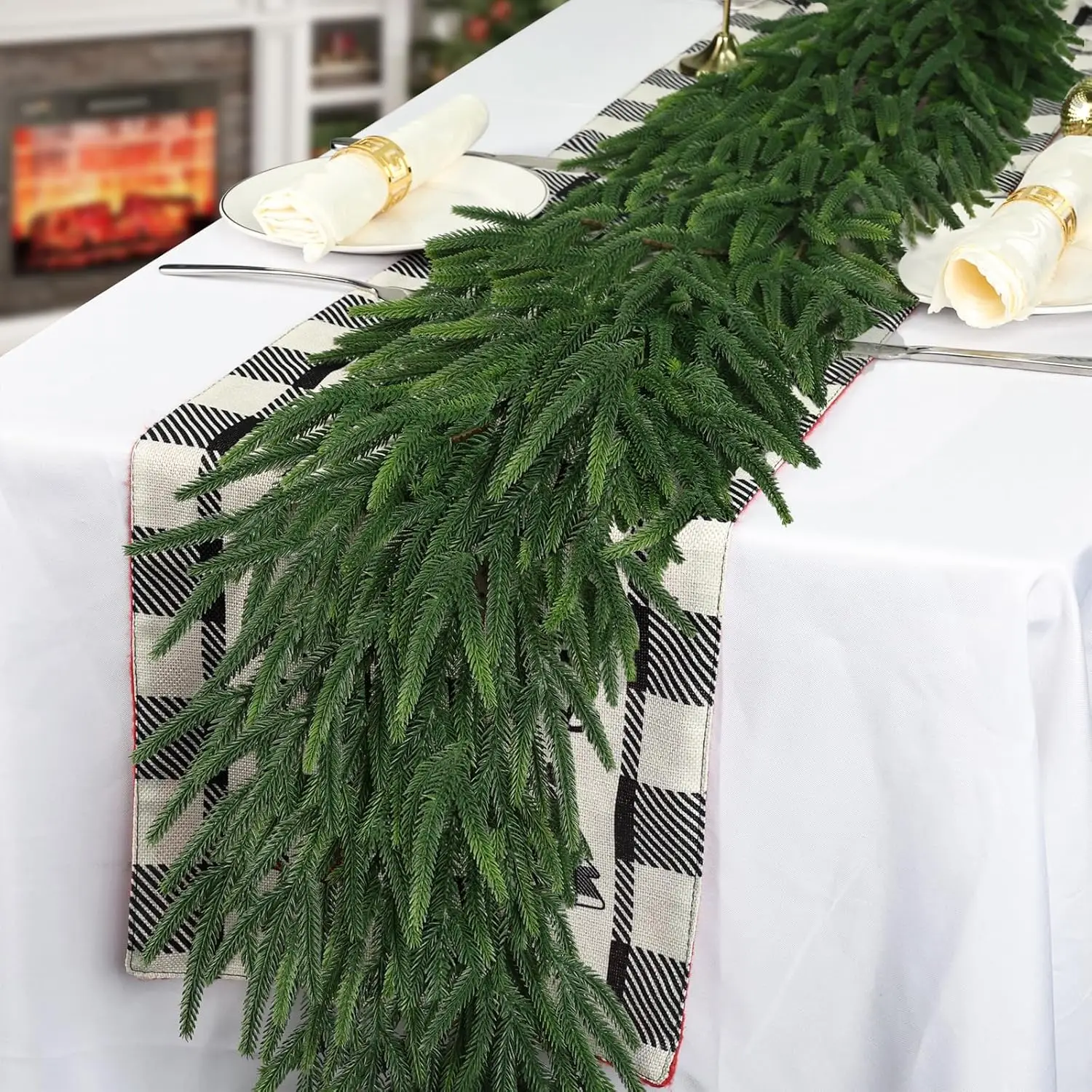 

Реалистичная гирлянда из искусственной сосны 6 футов для рождественского стола, мантии, стены — всесезонный декор для дома и улицы