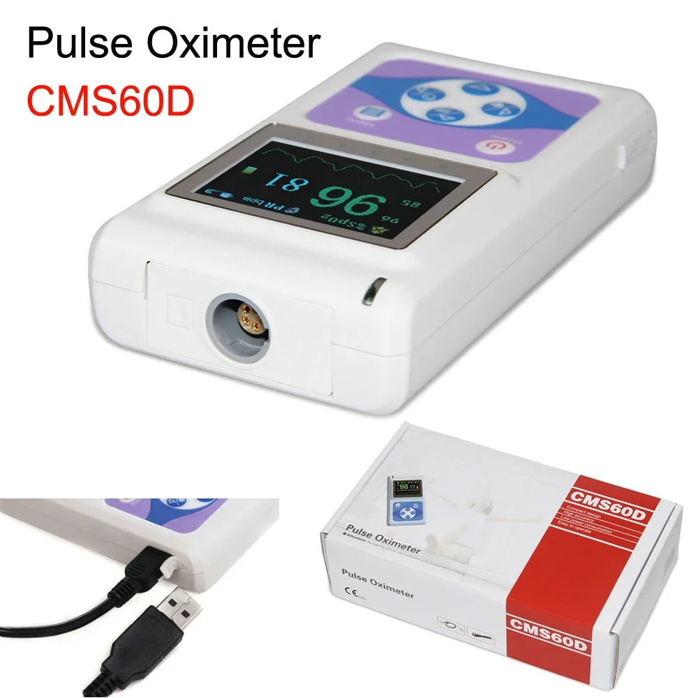 

Handheld Pulse Oximeter CMS60D Blood oxygen Saturation Tester Machine SPO2 PR HR Monitor Adult Paediatric Neonatal Probe