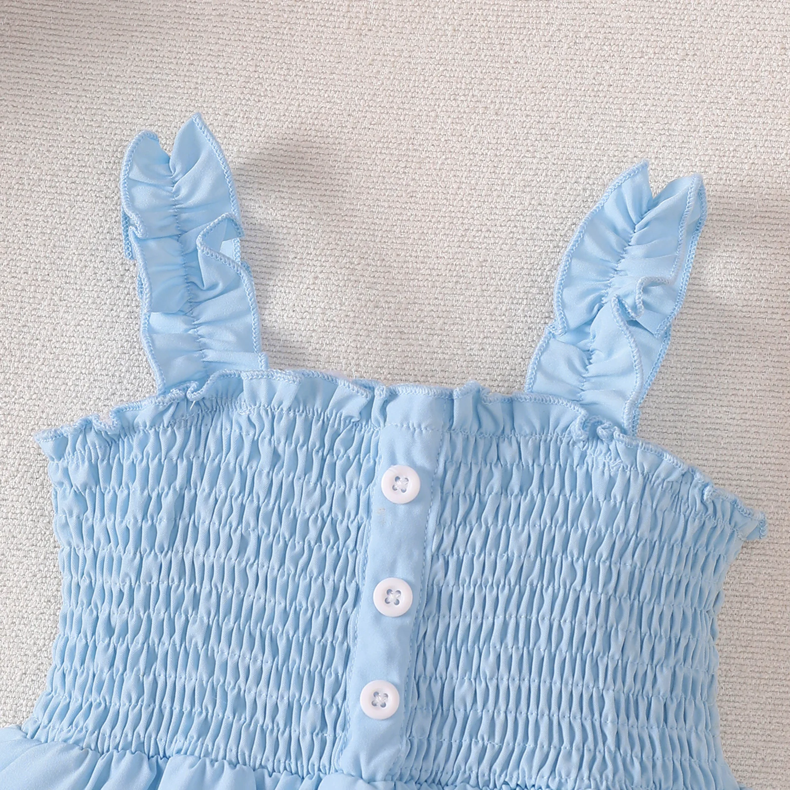 2-teiliges Set: Einfarbiges Kleid mit Rüschen und Trägern für Babymädchen + Stirnband, geeignet für Babys von 0 bis 3 Jahren, Sommerkleid für Geburtstagsfeiern, Prinzessinnenkleid. – Detail 5