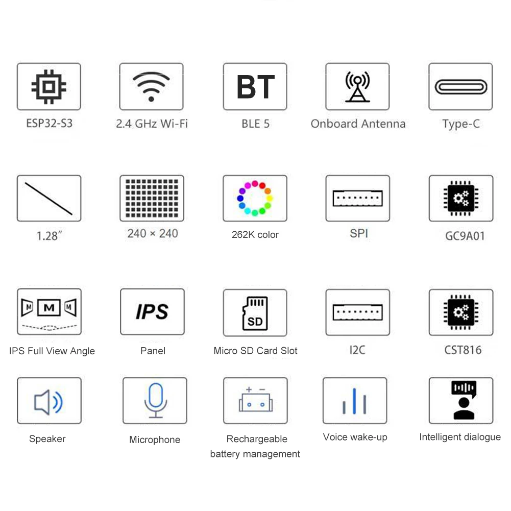 DeepSeek AI دردشة صوتية 1.28In شاشة LCD ESP32-S3 مجلس التنمية روبوت صغير مساعد المنزل واي فاي ساعة الطقس ل XiaoZhi