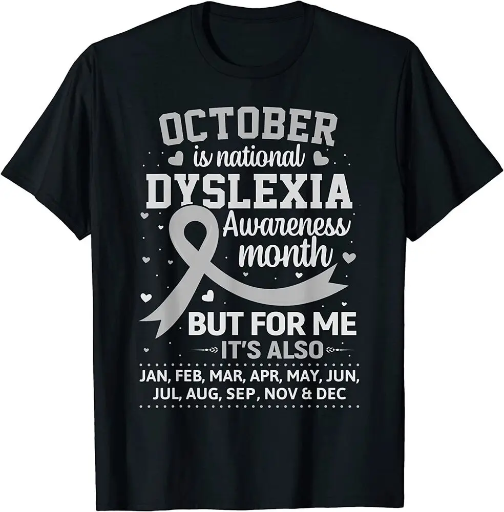 October is Dyslexia Awareness Month Shirt Silver Ribbon T-Shirt  Anime Graphic T-shirts for Men Clothing Women