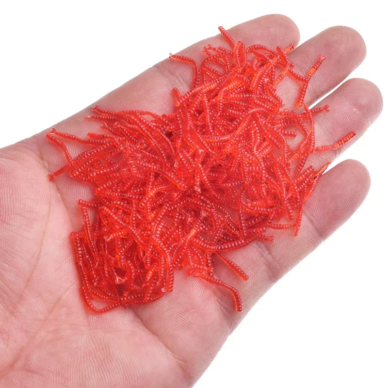 50 or 200 Pcs Lifelike Red Worm Soft Bait Fishy Shrimp Additive Earthworm Fishing Lure Artificial Silicone Baits Bass Carp