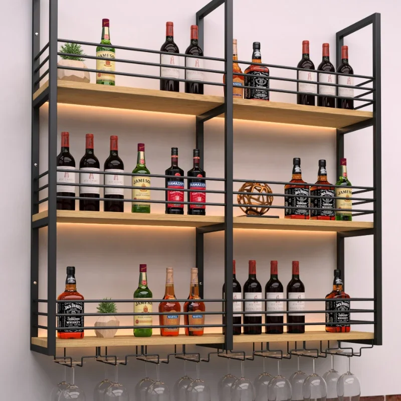 

Minimalist Modern Bar Cabinet Restaurant Storage Wall Mounted Display Wine Rack Customized Winery Botellero Vino Furniture