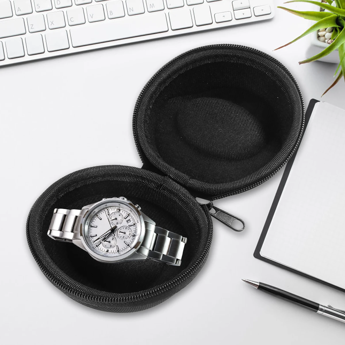 

Eva Watch Box With Zipper Portable Travel Case Men Soft Interior Lightweight Storage For Watches Jewelry Gift Black