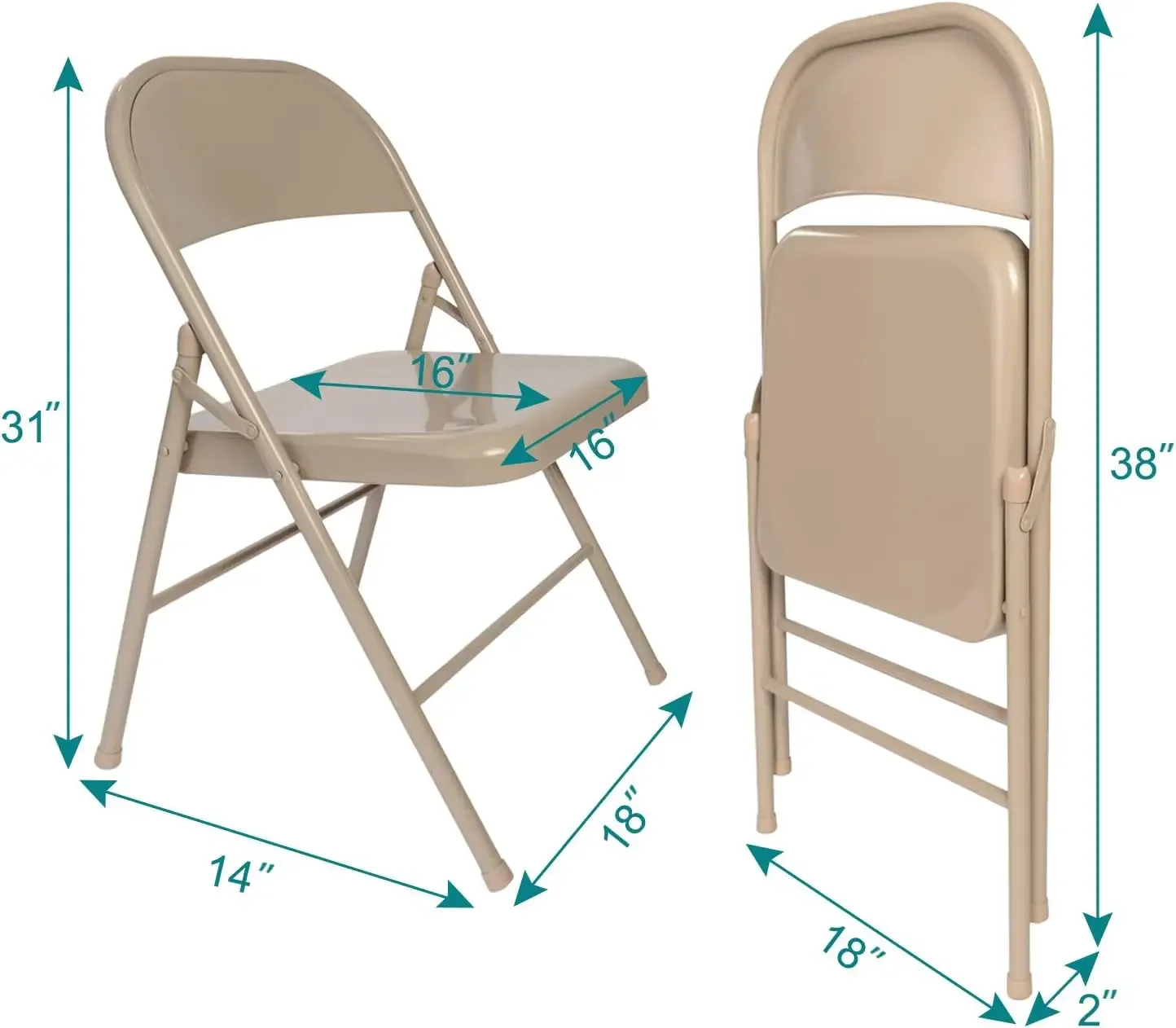 Sillas plegables con marco de Metal, asiento de acero con Triple refuerzo para oficina en casa, sin montaje, ahorro de espacio, capacidad de 350 libras, Juego de 4