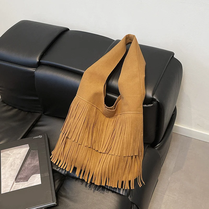 Wildleder-Quasten-Umhängetaschen aus hochwertigem Kunstleder, modische, geräumige, luxuriöse und beliebte Damen-Handtaschen, lässig, neu – Detail 27