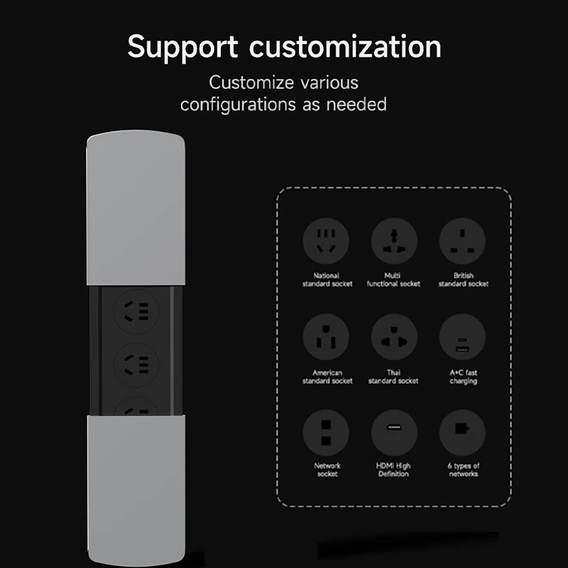 Skrytý kluzné plocha nástrčkový británii nám univerzální předpis stůl kolíček adapter，multi funkční sockets s usb+typec, HDMI, sit'