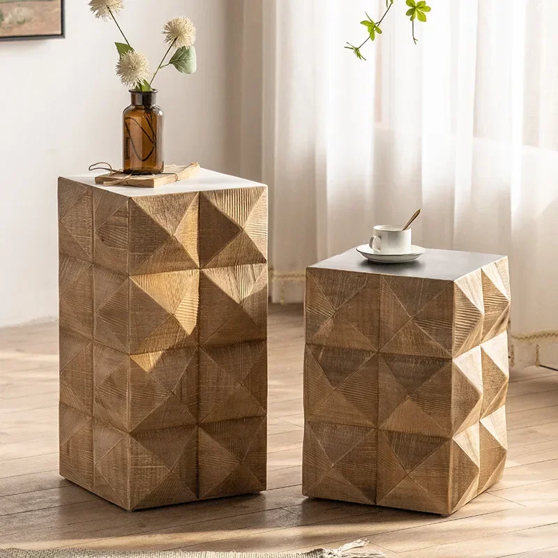 Mesa auxiliar de sofá Retro, mesa esquinera creativa de lujo, mesa de té cuadrada de muelle de madera