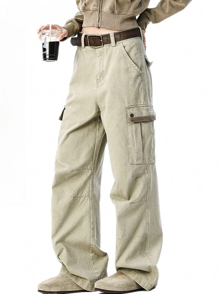 

Мужские рабочие брюки VIIOW в американском ретро-стиле, с множеством карманов, свободные, широкие, прямого кроя, молодежные, модные, из хлопкового денима