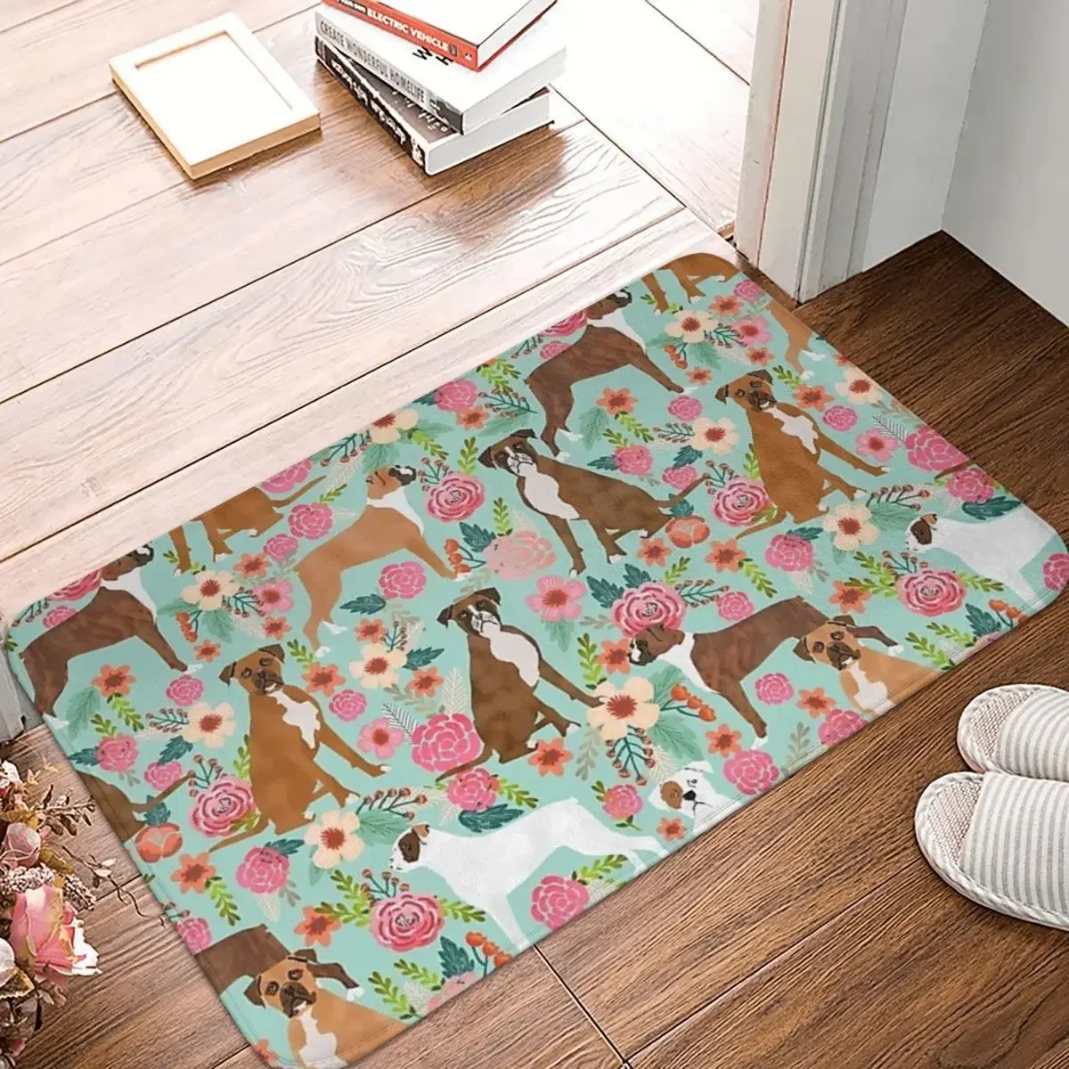 Boxer Floral Dog Breed Gifts Boxer Dogs Doormat Rug Carpet Mat Footpad Polyester Anti-slip Entrance Kitchen Bedroom Balcony