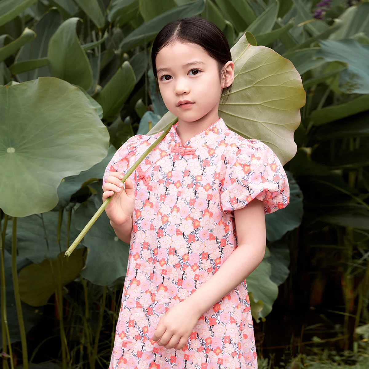 MARC&JANIE Girls New Chinese Floral Cheongsam Dresses Children's Dresses for Summer 240686