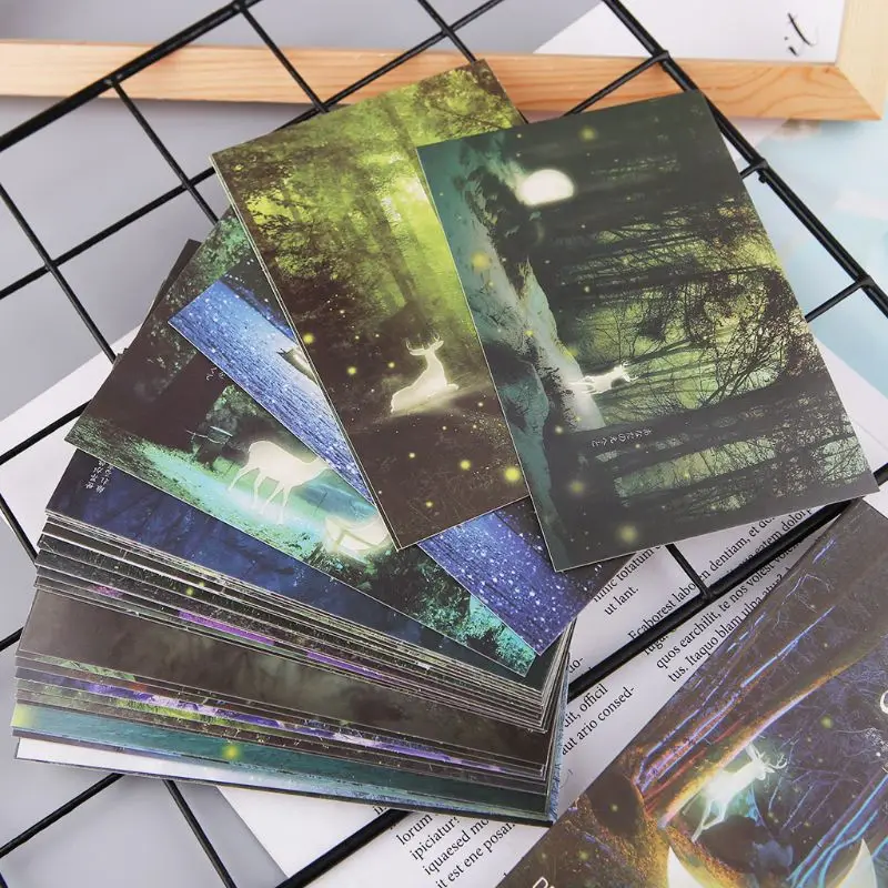 30 قطعة بطاقة بريدية مضيئة عتيقة تتوهج في الظلام الغابات غاسل الحيوان تحية