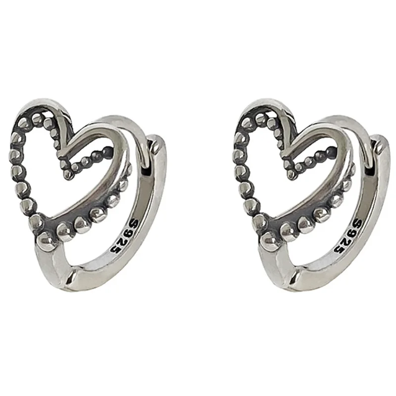 Foxanry Prevent Allergy Hollow LOVE Heart Earrings for Women Fashion Vintage Punk Double-layered Geometric Ear Party Jewelry image 2