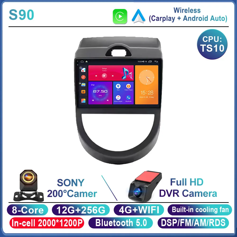 Android 16 voor Kia Soul 1 AM 2008 2009 2010 2011 Carplay Auto autoradio multimediaspeler autoradio GPS navigatie BT head unit