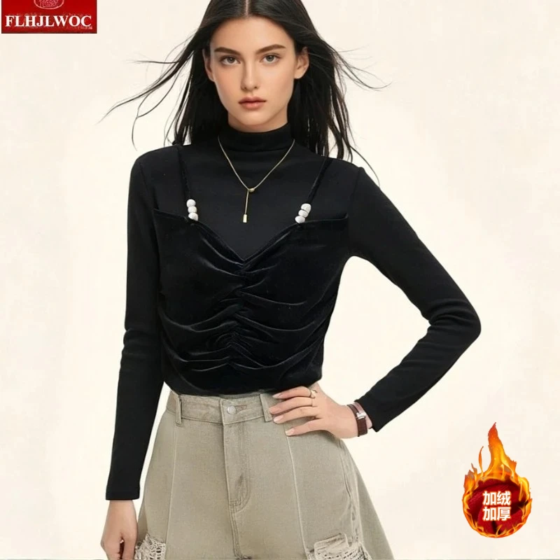 

Black Sheer Mesh Tops Blouses New Fashion Woman Elegant Work Office Lady Chic Korea Style Patchwork Sexy Basic Velvet Shirts