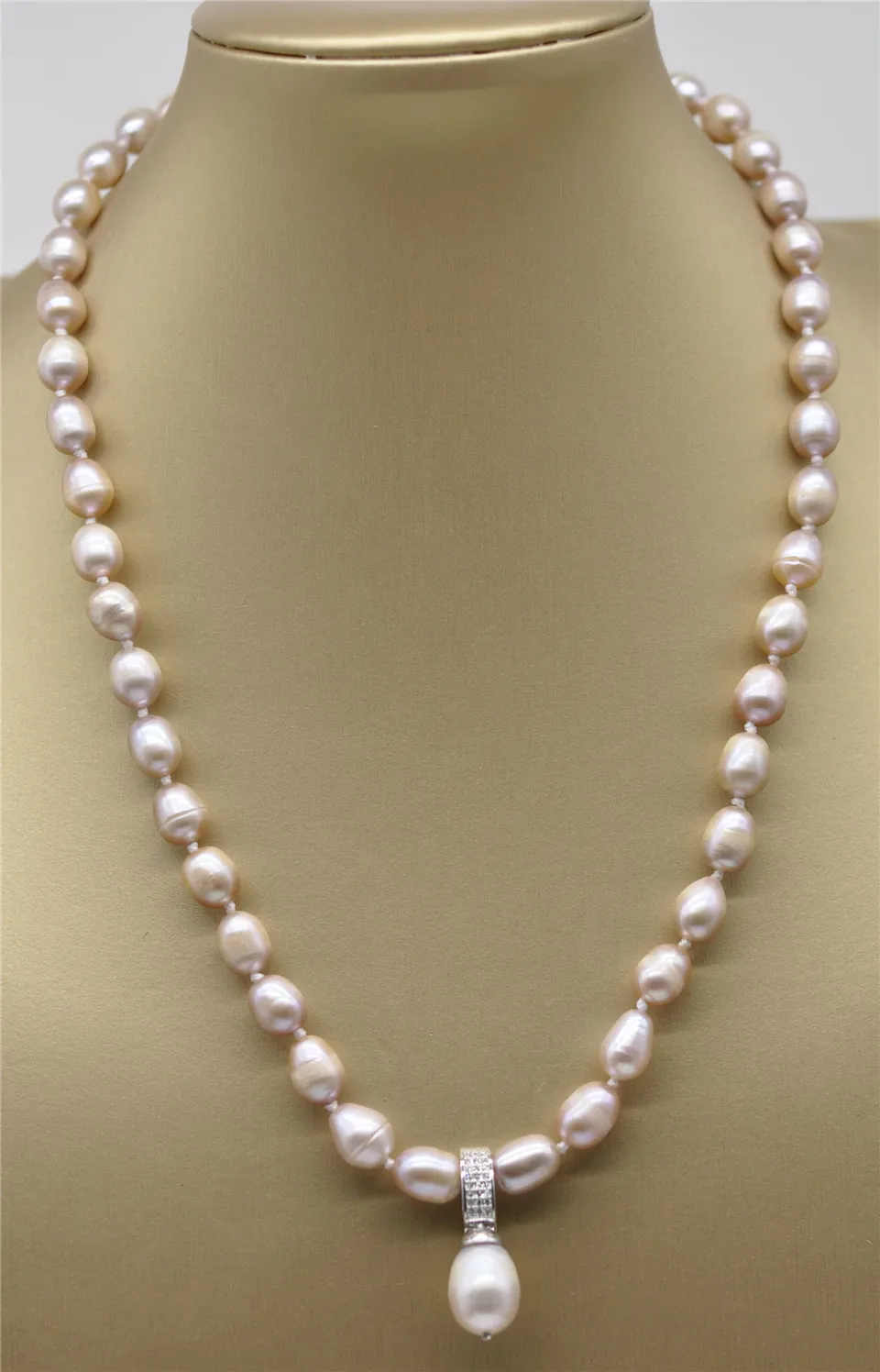 HABITOO 925 Silver 8-9mm Purple Freshwater Cultured Rice Pearl Necklace 20