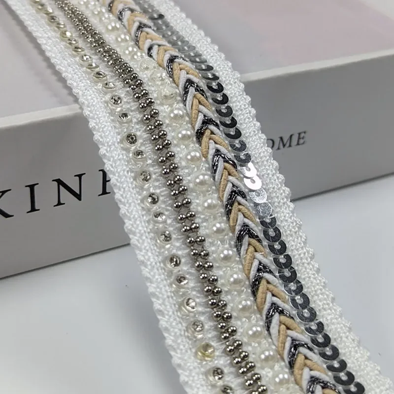 2 Yards Jacquard Ribbon Bead Trim Ethnic Style Embroidery Polyester Ribbons