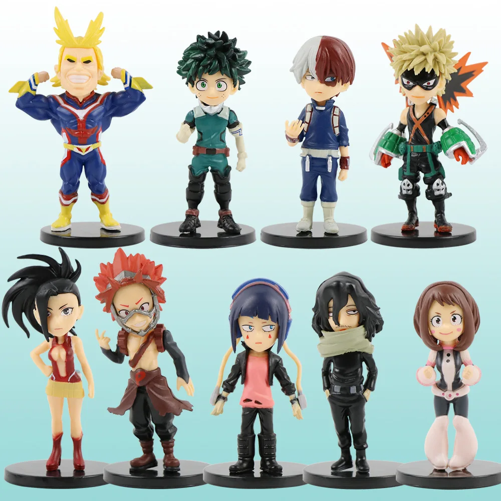 9 Pcs My Hero Academia Cute Ver. Midoriya All Might Bakugou Shoto Ochaco PVC Action Figure Boku no Hero Gift Doll Model 8-10cm