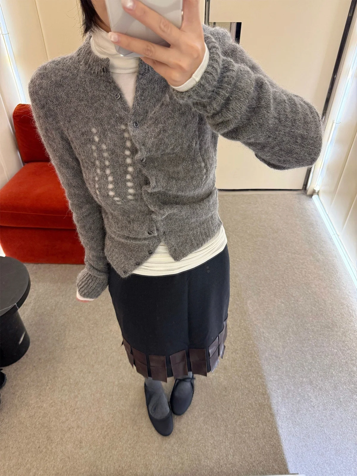 

August Small Design PW 26 Early Spring ey Knitted Open Cardigan Embroidered Hollow out Casual Sle Wool Blend Soft