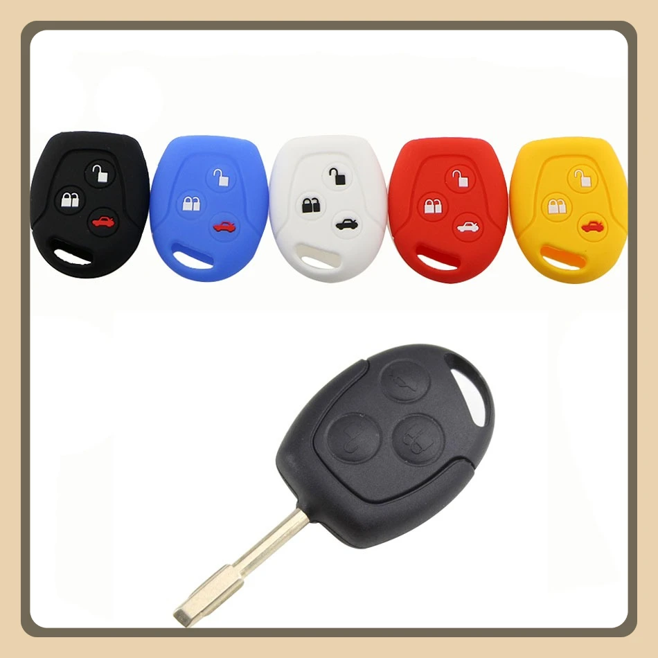 Schlüsseletui für Ford Focus Mondeo Festiva Fusion Fiesta KA 3-Tasten-Fernbedienung, Silikon, Auto-Schlüsselanhänger, Schlüsseletui, Halter, Schutztasche