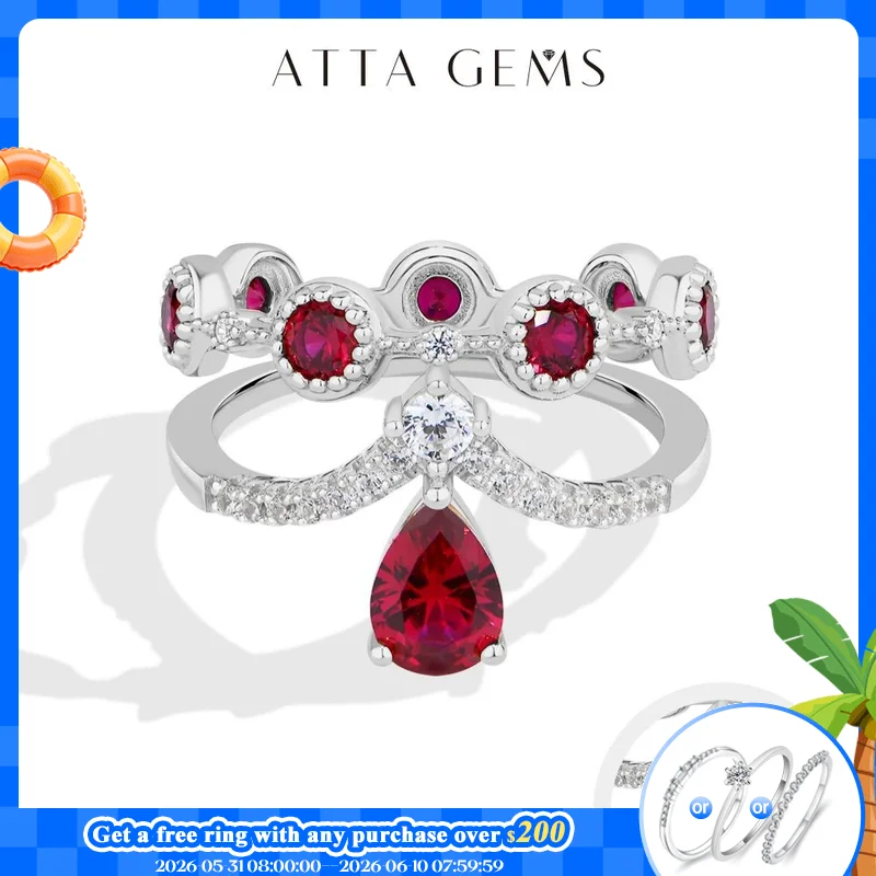 

ATTAGEMS Classic Lab Ruby Rings with Zircon Crown Design Timeless Elegance 925 Sterling Silver Wedding Engagement Ring For Women