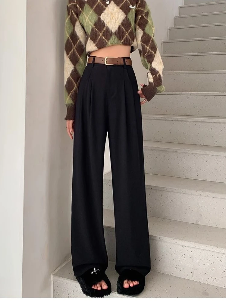 Fashion High Waist Wide Leg Pants Women Spring Fall Baggy Black Trouser Office Ladies Full Length Straight Suit Pant Outwear New