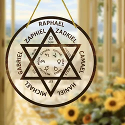 Rond Acryl Teken, Zegel Van De Zeven Aartsengelen, Zonnevanger, Een Van De Krachtigste Talismannen Ter Wereld, Voor Binnenplaatsen
