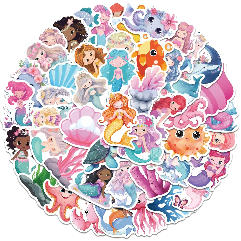 50Pcs/Pack INS Novelty English Phrases Jujitsu Mermaid Stickers PVC Waterproof Stickers Decals For Kids Boys Girls Toys Gifts