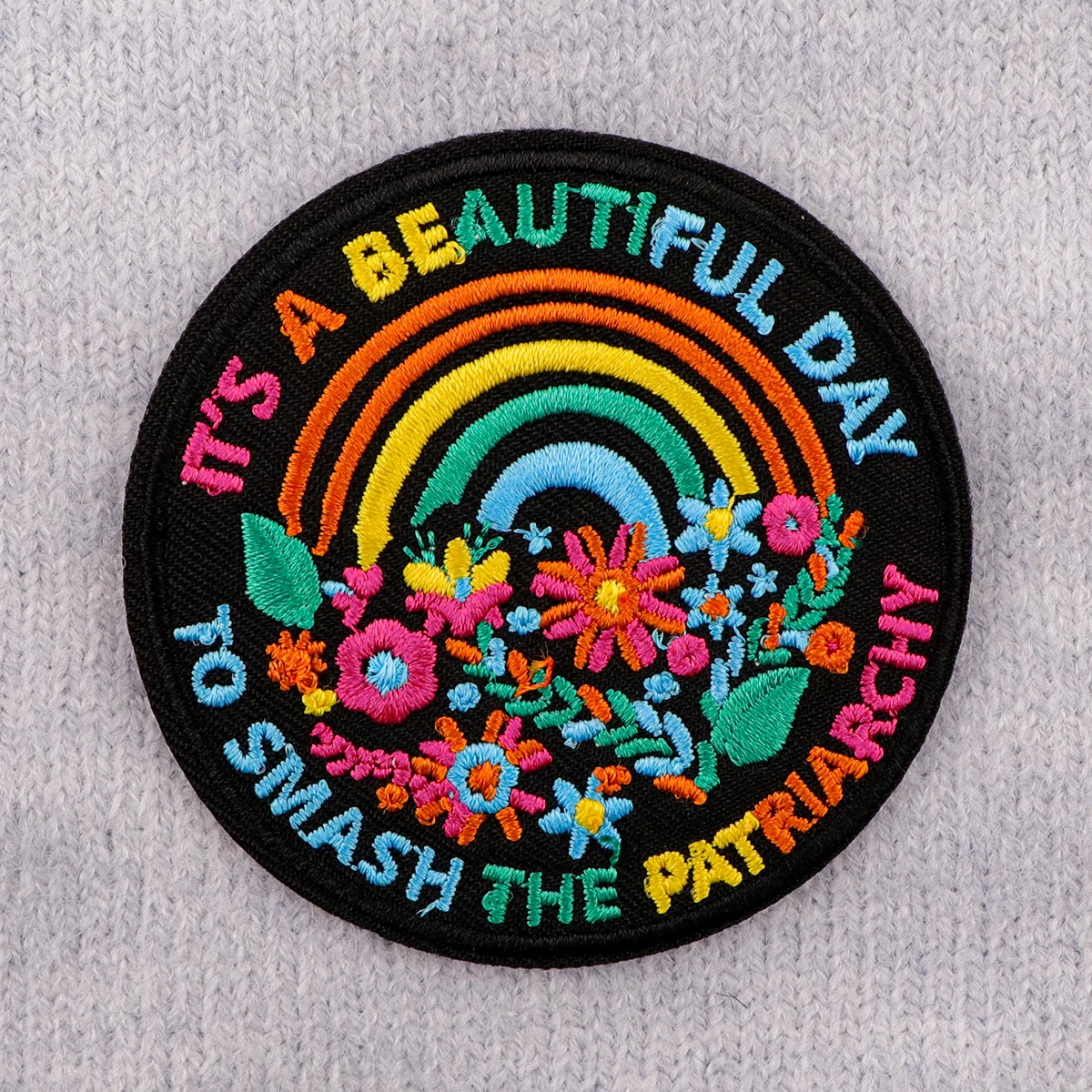 IT'S A BEAUTIFUL DAY Patches On Clothes Feminism Iron on Embroidered Patches For Clothing DIY Stripes Applique Accessory