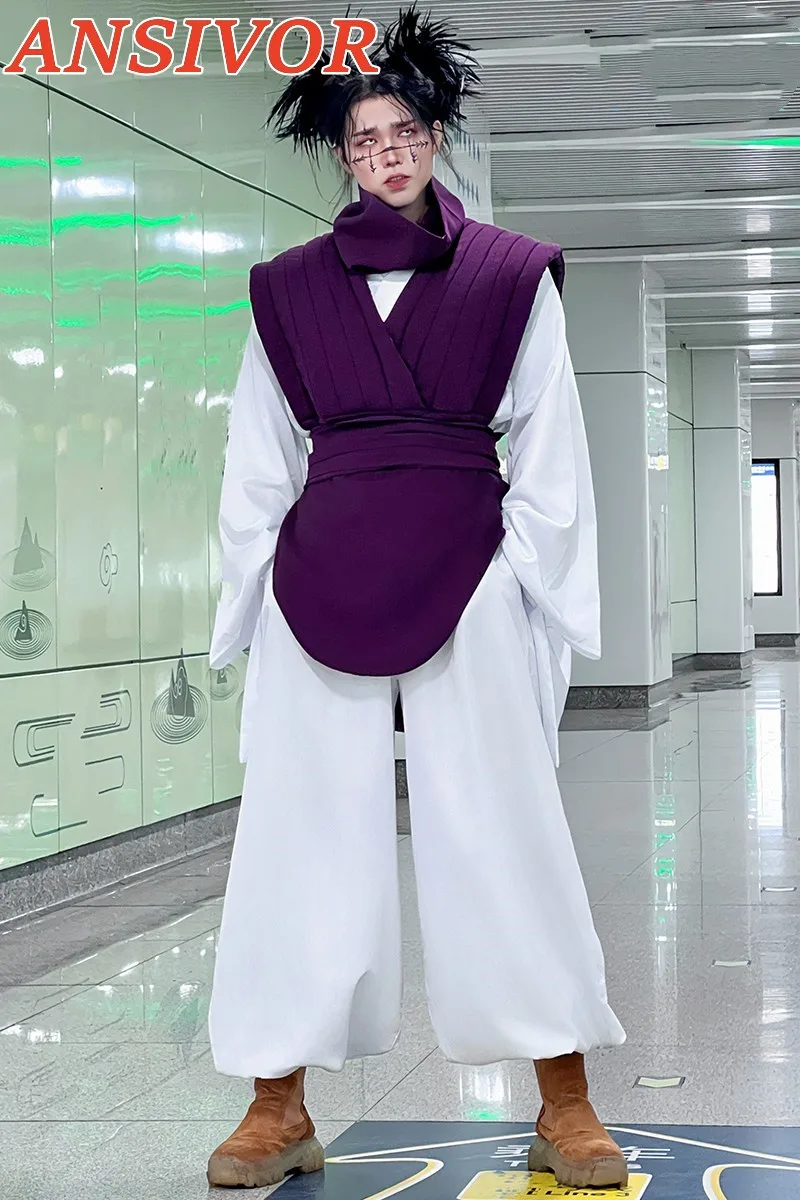 Jujutsu JJK Manga Anime Choso Cosplay Costume Purple Vest Neck Gaiter Belt White Elastic Pants Top Gift