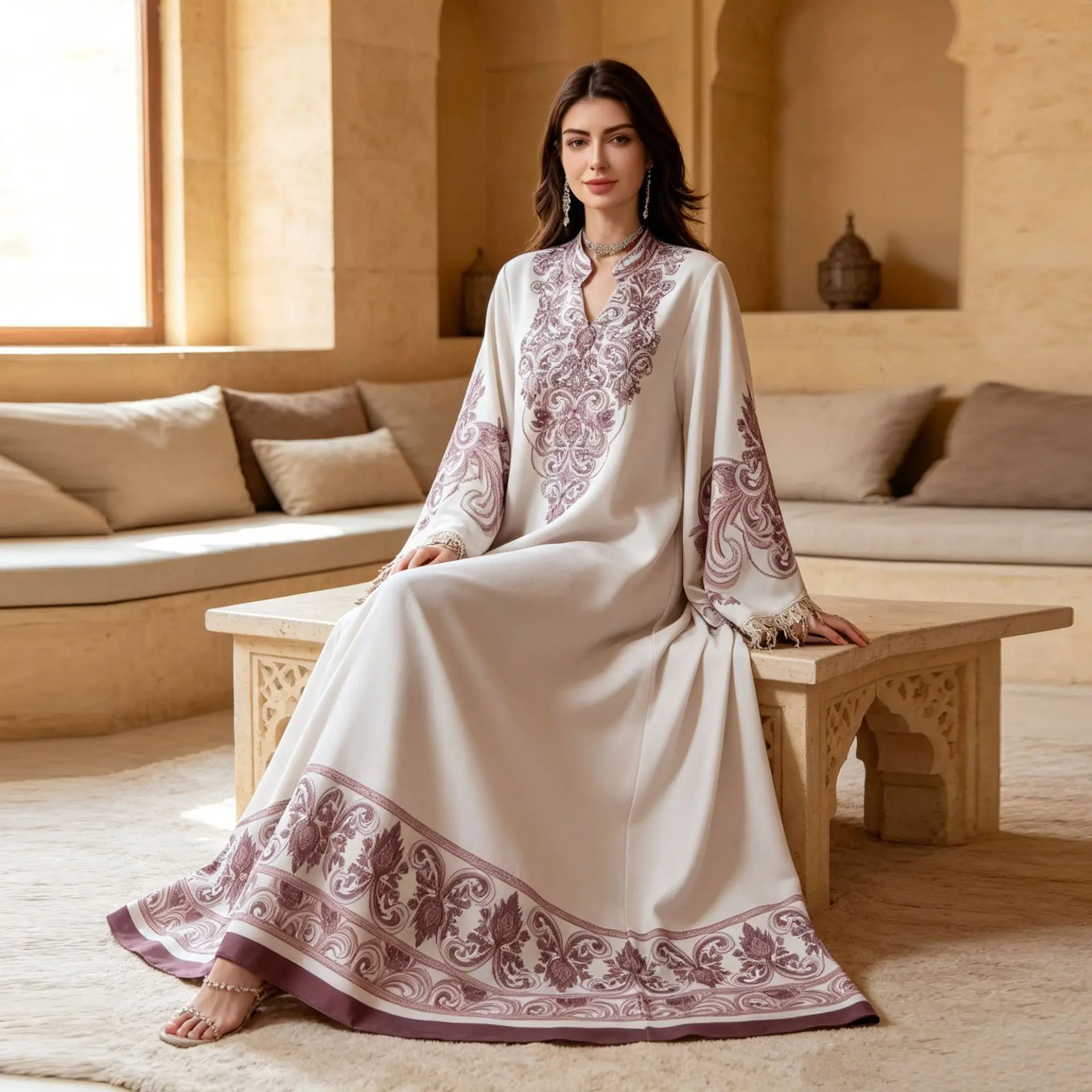 Muslim Print Dress Women Eid Abaya Party Dresses Jalabiya Diamonds Tassel Long Robe Ramadan Islam Vestidos Morocco Dubai Kaftan 3