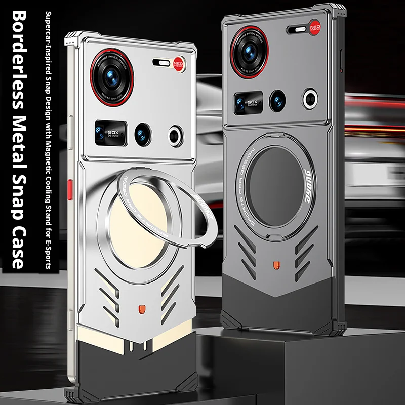 Borderless Aluminum Metal Snap Magnetic Rotating Stand Case For ZTE Nubia Z70 Z70S Ultra Supercar Design Bumper Frame Cover