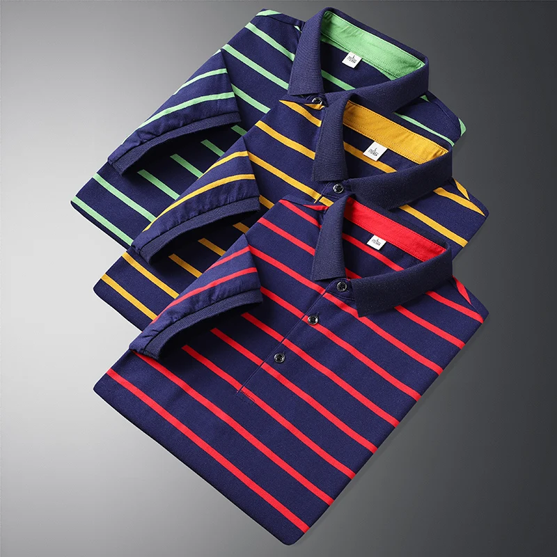 New Summer Men Classic Striped Polo Mens Cotton Short-Sleeved Embroidered Business Casual Hot Polo Shirt Male Dropshipping