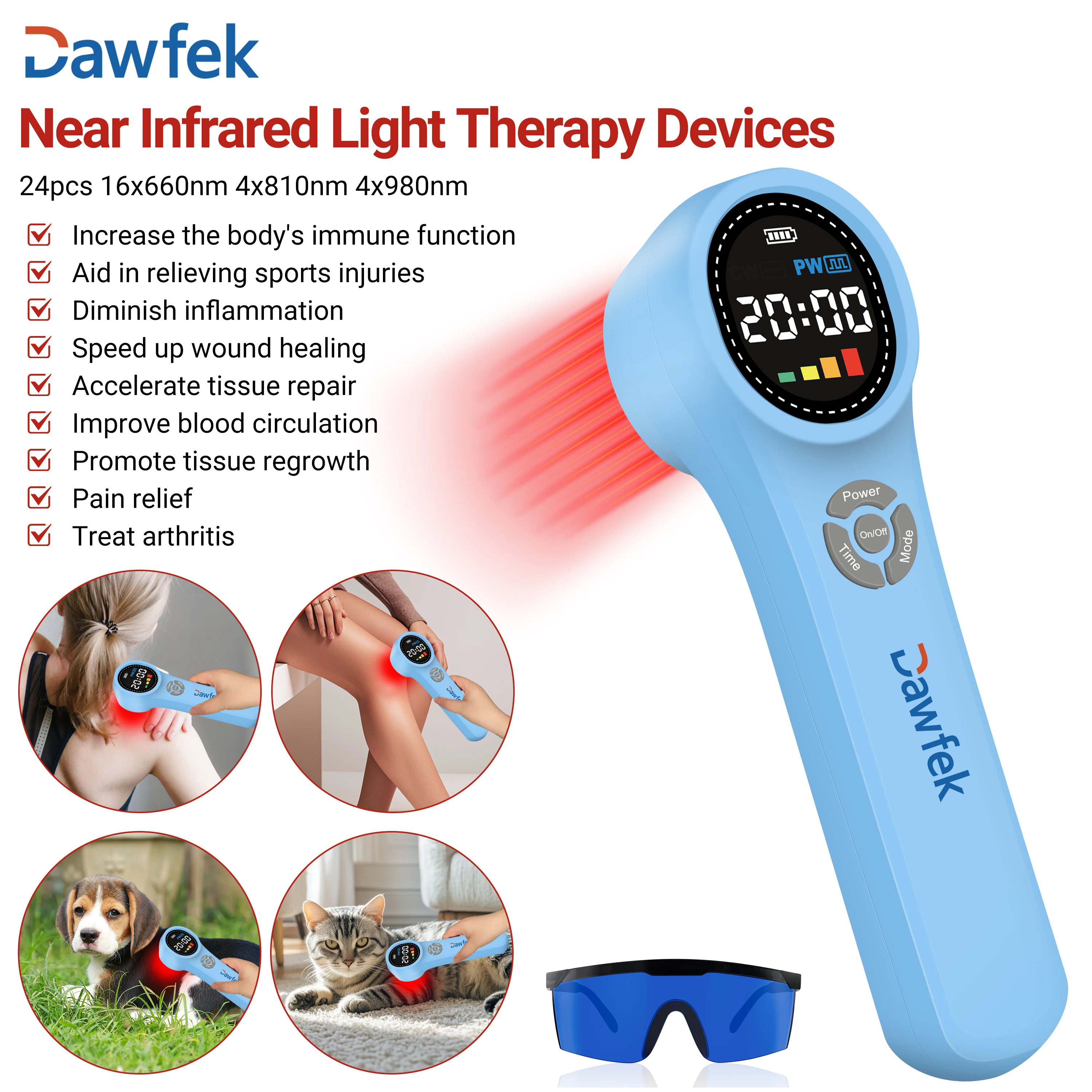 Dawfek Cool Laser Treatment 660Nm 810Nm 980Nm Laser Therapy Device For Diminish Inflammation Pain Relief Speed Up Wound Healing