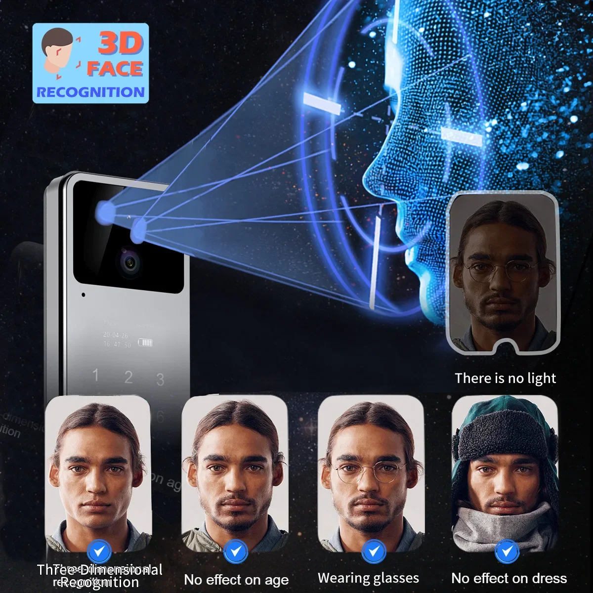 Serrure intelligente 3D Face Heroes avec Tuya, WiFi, empreinte digitale, interphone vidéo, biométrique, empreinte digitale, mot de passe, numérique, serrure intelligente