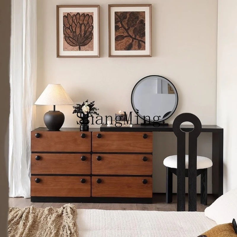 

FG medieval style solid wood dresser chest cabinet integrated retro bedside storage cabinet bedroom makeup table
